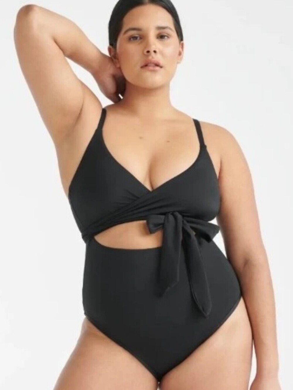Knix Leakproof Sunset Wrap Cutout One Piece Swim Bathing Suit Black XL+ (16-18)